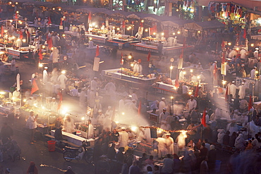 Food stalls in the evening, Djemaa el Fna, Marrakesh, Morocco, North Africa, Africa