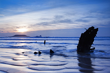 Wreck of Helvetia, Worms Head, Rhossili Bay, Gower, West Wales, Wales, United Kingdom, Europe