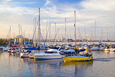 Penarth Marina, with Cardiff Bay in the distance, Wales, United Kingdom, Europe