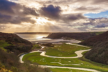 Pennard Pill, overlooking Three Cliffs Bay, Gower, Wales, United Kingdom, Europe 