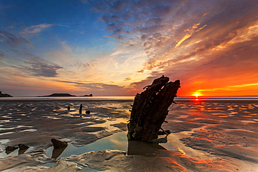 Wreck of the Helvetia, Worms Head, Rhossili Bay, Gower, Wales, United Kingdom, Europe