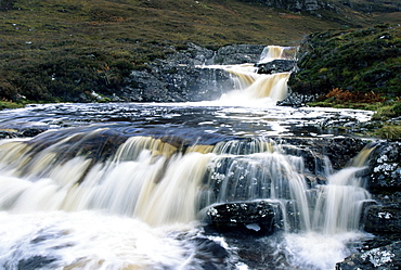 Waterfalls on Dundonnell River, Wester Ross, Highland region, Scotland, United Kingdom, Europe