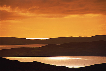 Tranquil scene of sunset over Gruinard Bay, Wester Ross, Highlands, Scotland, United Kingdom, Europe