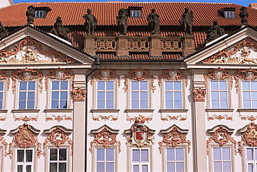 Detail of Kinsky Palace, Old Town Square, Stare mesto, Prague, Czech Republic, Europe