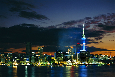 City skyline at night, Auckland, North Island, New Zealand, Pacific