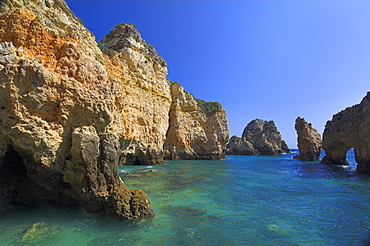 Rock arches and cliffs at Ponte da Piedade near Lagos, Algarve, Portugal, Europe