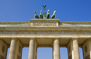 The Brandenburg Gate with the Quadriga winged victory statue on top, Pariser Platz, Berlin, Germany, Europe