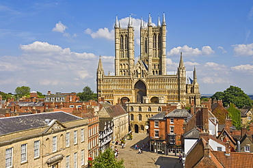 West front of Lincoln Cathedral and Exchequer Gate, Lincoln, Lincolnshire, England, United Kingdom, Europe