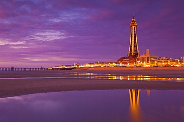 Blackpool Illuminations at sunset, Blackpool, Lancashire, England, United Kingdom