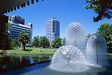 Town Hall fountain, Christchurch, Canterbury, South Island, New Zealand, Pacific