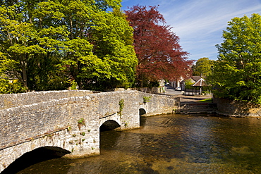 The old Sheepwash Bridge over the River Wye at Ashford in the Water, Peak District National Park, Derbyshire, England, United Kingdom, Europe