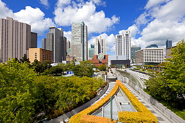 Yerba Buena Gardens, in the shadow of the Financial District towers and the Museum of Modern Art, San Francisco, California, United States of America, North America