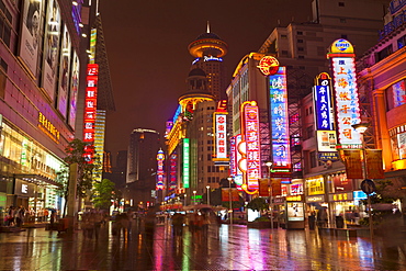 Neon signs and shoppers, Nanjing Road, Shanghai, China, Asia