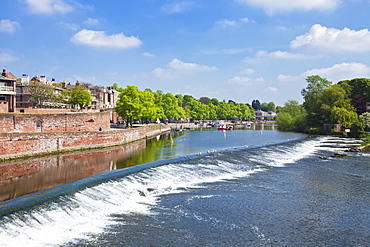 Chester Weir crossing the River Dee at Chester, Cheshire, England, United Kingdom, Europe