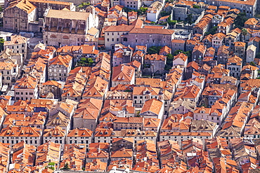 Aerial rooftop view of Dubrovnik old town, Dalmatian Coast, Dubrovnik, Croatia, EU, Europe