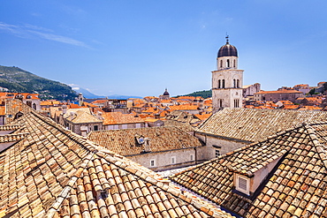 Rooftop view of Franciscan church, bell tower and monastery, Dubrovnik Old Town, Dalmatian Coast, Dubrovnik, Croatia, EU, Europe