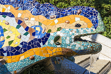 Mosaic dragon, salamader, lizard by Antoni Gaudi, Parc Guell, UNESCO World Heritage Site, Barcelona, Catalonia (Catalunya), Spain, Europe