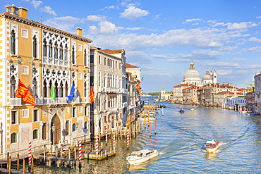 Vaporettos (water taxis) passing Palazzo Cavalli-Franchetti, on the Grand Canal, Venice, UNESCO World Heritage Site, Veneto, Italy, Europe