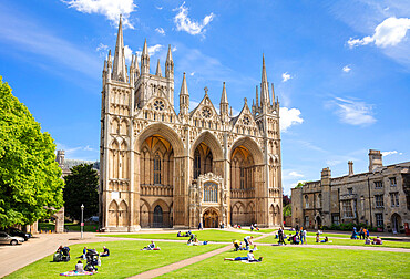 Peterborough Cathedral, Minster Precinct, Great West Front and portico, Peterborough, Cambridgeshire, England, United Kingdom, Europe