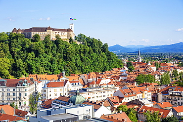 Ljubljana skyline with view of the city and Ljubljana Castle complex on Castle Hill, Ljubljana, Slovenia, Europe