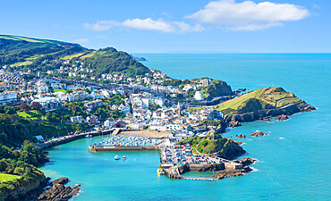 Ilfracombe town and harbour with Capstone Hill from Hillsborough, Ilfracombe, Devon, England, United Kingdom, Europe