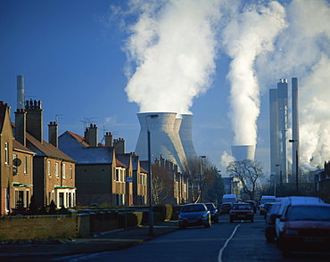 Coal fired power station viewed from residential area, Yorkshire, England, United Kingdom, Europe