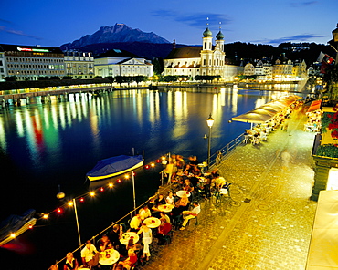 Waterfront pavement cafes, Lucerne, Switzerland, Europe