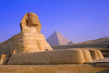 The Sphinx and Pyramid of Cheops at sunrise, Giza, Cairo, Egypt 