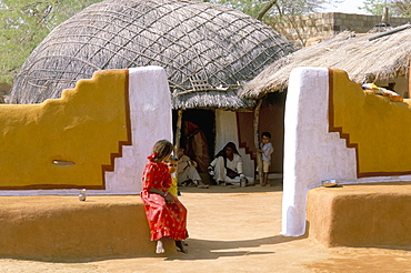 Painted walls in village, Barmer, Rajasthan state, India, Asia