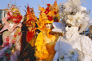 People wearing masked carnival costumes, Venice Carnival, Venice, Veneto, Italy