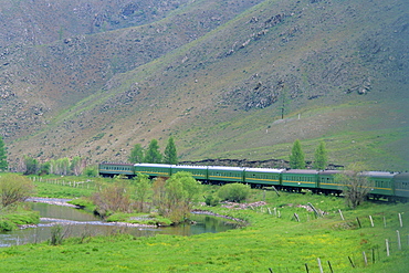 Trans-Mongolian train, Central Gobi, Mongolia, Asia