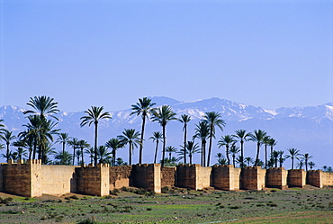 The walls of Marrakech (Marrakesh), High Atlas mountains, Morocco, Africa