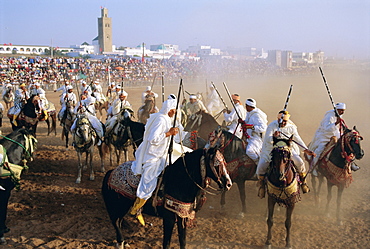Fantasia for the moussem (festival) of Moulay Abdallah, El Jadida, Morocco, Africa