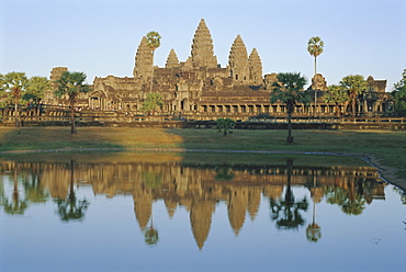 The Temple of Angkor Wat reflected in the lake, Angkor, Siem Reap, Cambodia, Indochina, Asia