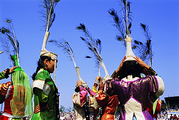 People in costumes at the Naadam Festival, Ulaan Baatar (Ulan Bator), Mongolia, Asia