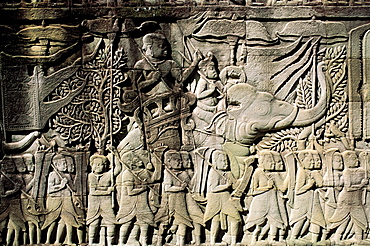 Rock carving in Bayon temple, Angkor, Cambodia, Asia