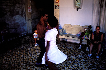 Dancing in an appartement, Trivoli district, Santiago de Cuba, Cuba, Central America