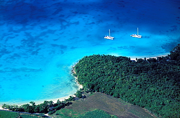 Aerial view, Anse Canot beach, Marie Galante island, Guadeloupe, Caribbean, Central America
