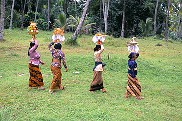 Women in procession for funeral ceremony, island of Bali, Indonesia, Southeast Asia, Asia