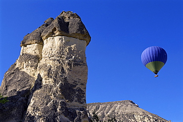 Hot air balloon above the Goreme Valley, Cappadocia, central Anatolia, Turkey, Asia Minor, Asia