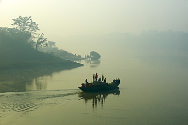 Boat on the Hooghly River, part of Ganges River, West Bengal, India, Asia 