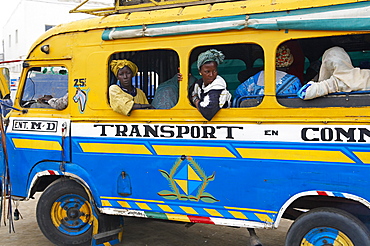 Local bus, city of Saint Louis, UNESCO World Heritage Site, Senegal, West Africa, Africa