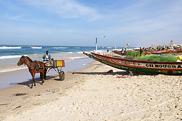 Fishing boats on the beach, city of Saint Louis, Senegal, West Africa, Africa