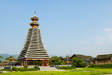 Drum Tower at Rongjiang, Guizhou Province, China, Asia 