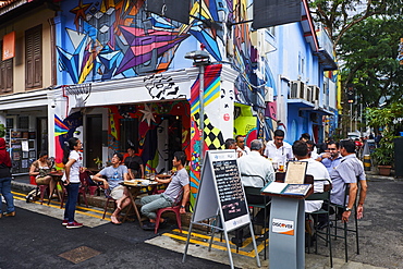 Kampong Glma district, bar and wall painting, Singapore, Southeast Asia, Asia