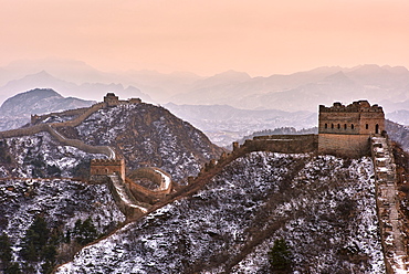 Sunset over the Jinshanling and Simatai sections of the Great Wall of China, Unesco World Heritage Site, China, East Asia