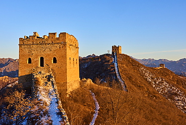 Sunlit towers of the Jinshanling and Simatai sections of the Great Wall of China, Unesco World Heritage Site, China, East Asia