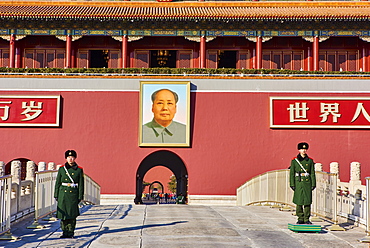 Security guards at the Tiananmen, or the Gate of Heavenly Peace, Forbidden City, Beijing, China, East Asia