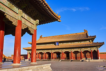 Hall of Preserving Harmony (in the background) with Hall of Central Harmony, Forbidden City, Beijing, China, East Asia