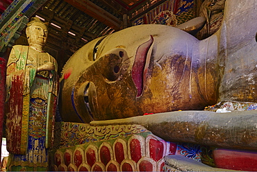 The 35m long sleeping Buddha, The Great Buddha Temple, Zhangye, Gansu Province, China, Asia